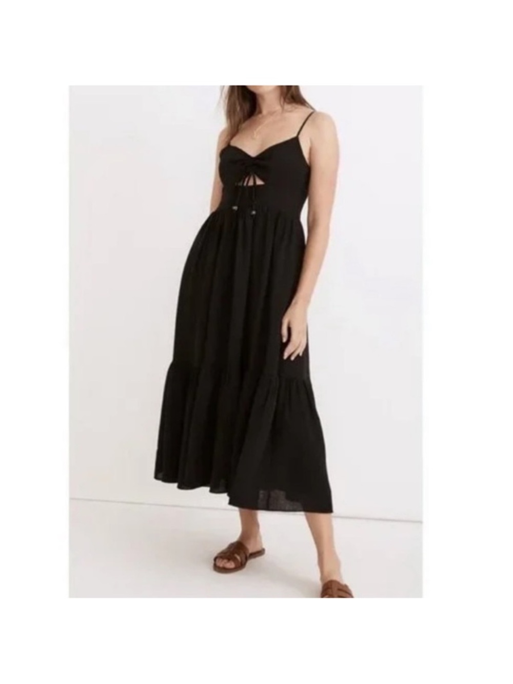 Madewell Black Spaghetti-Strap Tie-Front Midi Dress size 6